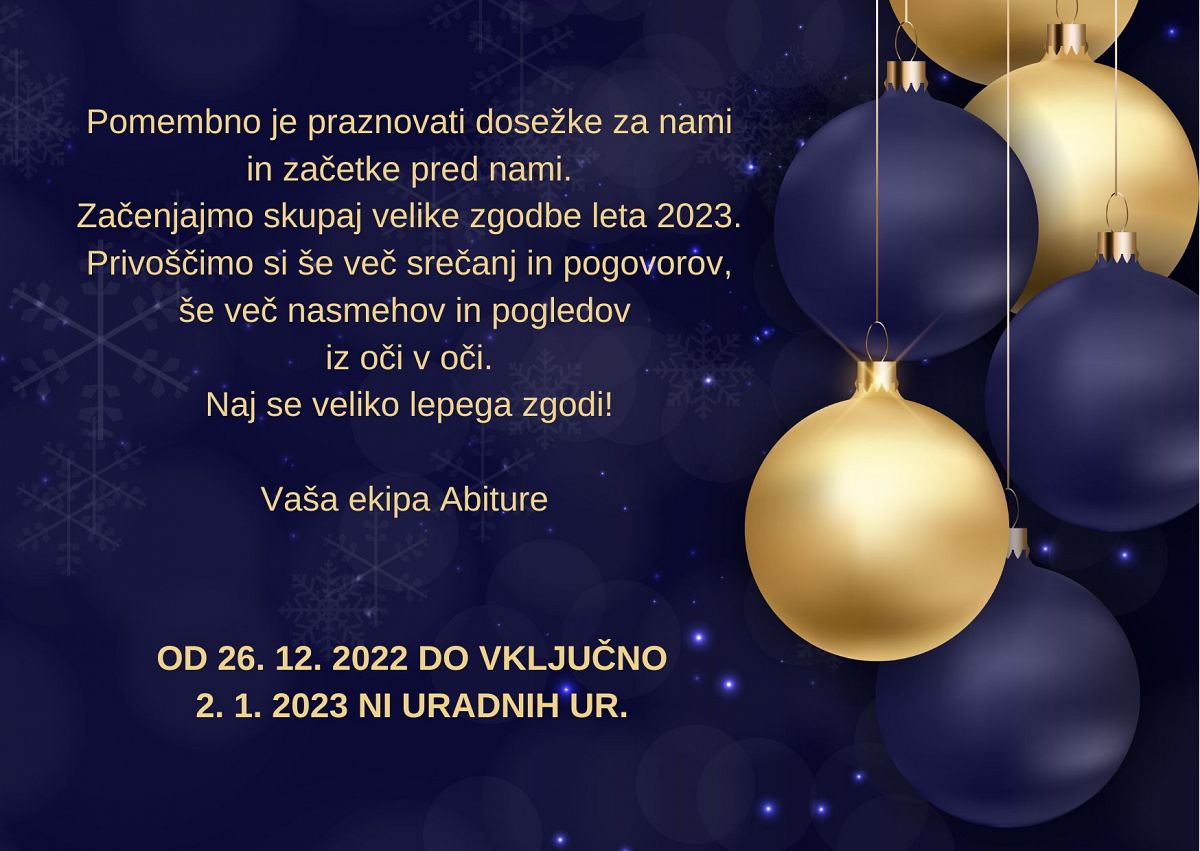 Voščilo in uradne ure referatov od 26. 12. do 2. 1. 2023